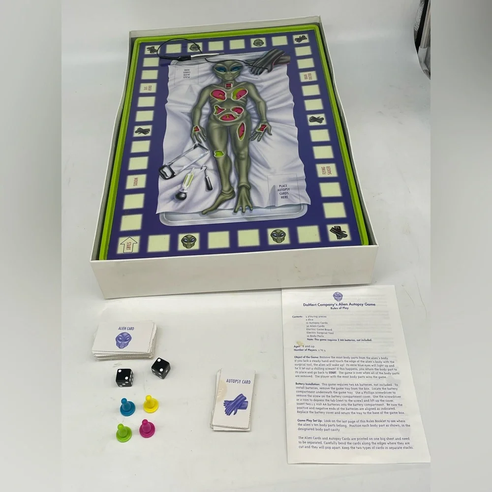 1997 DaMert Company Alien Autopsy Board Game. Game is missing one body piece.